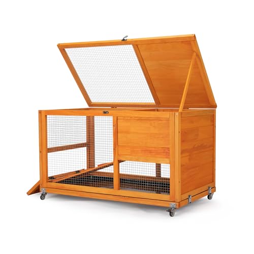 Gaiola de coelho de madeira de 91 cm para ambientes internos com rodas, gaiola de coelho durável, es