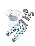 Shalofer Baby Boys Infant My First Easter Bunny Print Bodysuit Rabbit Romper (Gray,6-12 Months)