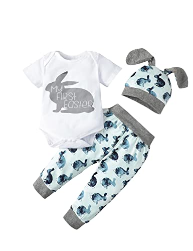 Image of Shalofer Baby Boys Girls Infant My First Easter Bunny Print Bodysuit Rabbit Romper