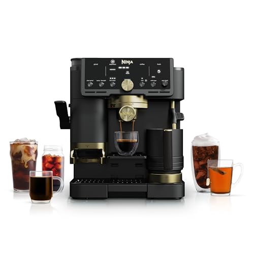 Image of Ninja Luxe™ Café Pro designed by David Beckham, Espresso Machine, Drip Coffee, Cold Brew, Hot Water, Integrated Tamper, Built-in Grinder, Hands-Free Frother for Lattes & More, Black/Gold, ES771BK