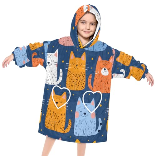 Wearable Blanket Hoodie for Kids, agile cats Fleece Sweatshirt Blanket Oversized Blanket Sweatshirt with Pocket Flannel Warm Hooded Blanket 6-10 Year Old Girl Boy Gift, One Size