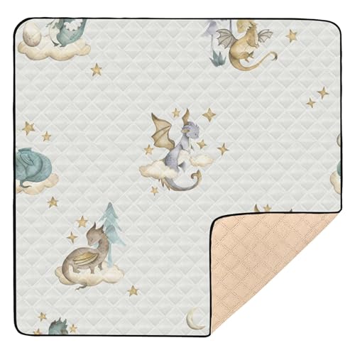 Vozoza Dragon Animals Watercolor Baby Playmat Washable Playroom Crawling Mat Non-Slip Play Mats for Floor 50x50 Playpen Mat
