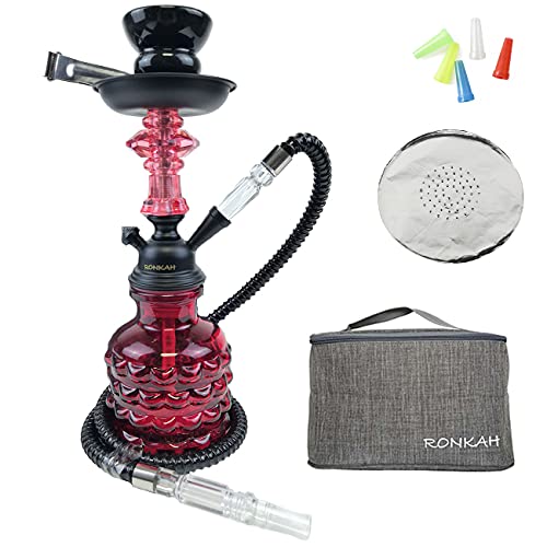 Portable Shisha Hookah Set RONKAH Hookahs 13â€Premium Small Hookah Kit Glass Hookah Acrylic Hookah Complete Set with Hookah Accessories Hookah Lounge Hookah Stem Hooka Huka Smoking (Red)