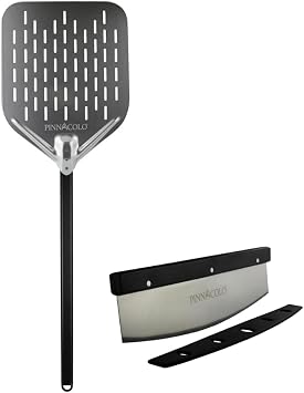 12 Inch Perforated Aluminum Pizza Peel Bundle with Free 14 Inch Pizza Rocker Cutter, Lightweight Pizza Oven Accessories for Homemade Pizza, Bread and Pastries