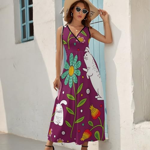 Robe longue d'été sans manches col V robe maxi décontractée chic pour femme active - 2