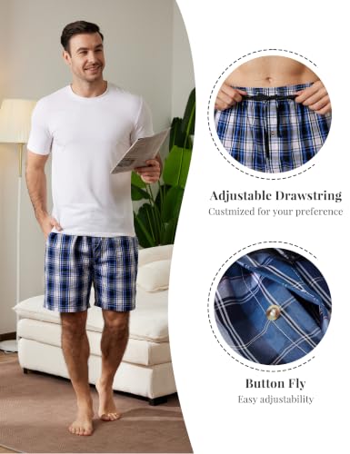 Image of MoFiz Men's Sleepwear Shorts Pajama Bottom Lounge Short Plaid Button Open Fly 3Pack