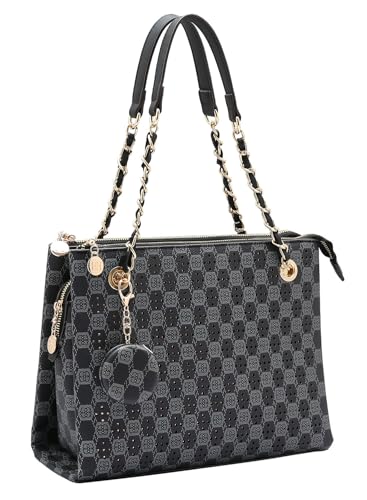 Bolsa Tote Monograma com Cristais Chenson Original Feminina em PU Premium - Preto