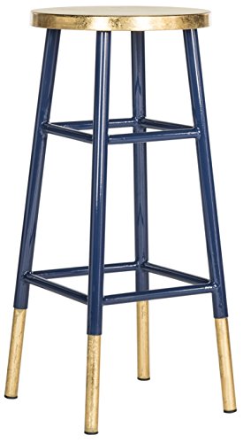 Taburete de bar Safavieh Home Collection Emery en azul marino y dorado, 30 pulgadas miniatura 1