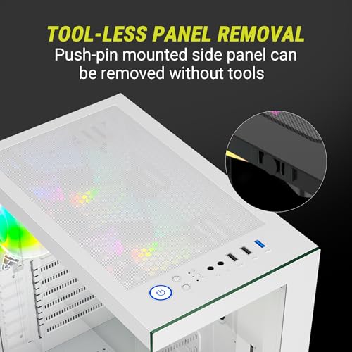 Image of Ant Value Tempered Glass CV100 Mid-Tower Computer Case /Gaming Cabinet A- White | Support ATX, M-ATX, ITX | Pre-Installed 2 Top & 1 Rear Rainbow Fans