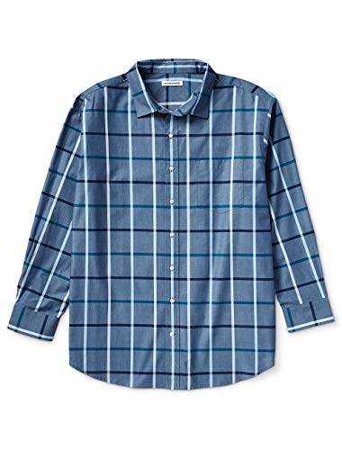 Amazon Essentials Men's Big & Tall Long-Sleeve Plaid Casual Poplin Shirt fit by DXL Shirt, -Aqua/Blue Check, 4X Tall
