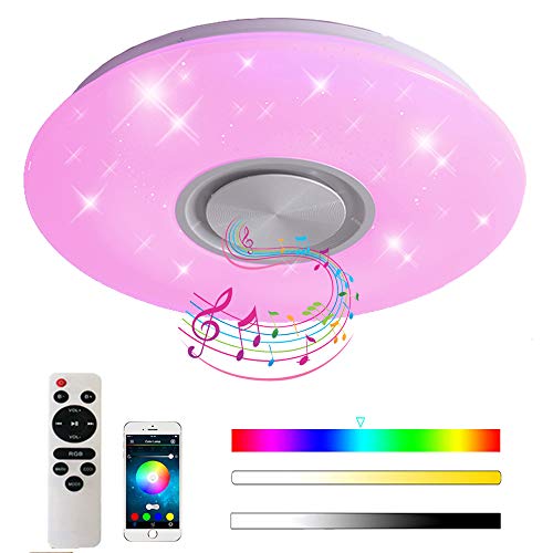 Bluetooth Deckenleuchte RGB LED Deckenlampe mit Lautsprecher dimmbar mit Fernbedienung/App (24W Weiß RGB+Fernbedienung)