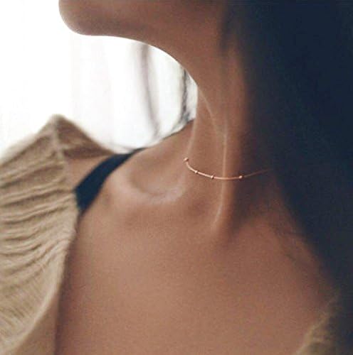Rose Gold Satellite Choker - Short necklace - Dainty choker necklace - Rose gold necklace - Dusty rose gold - Beaded choker - Rose gold chain - Handmade jewelry - Handmade necklace