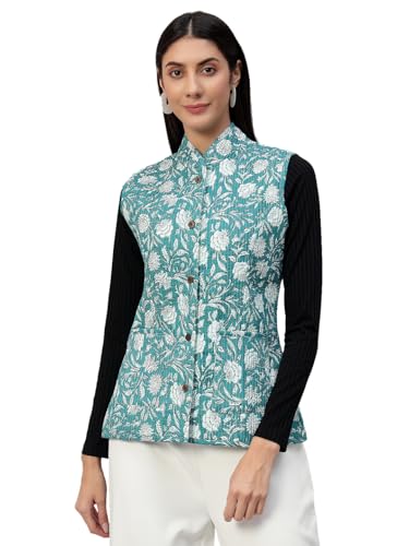 Image of Ravaiyaa - Attitude is everything Women's Floral Printed Reversible Quilted Jacket Coat Blazer Jacket Sleeve Less Waistcoat