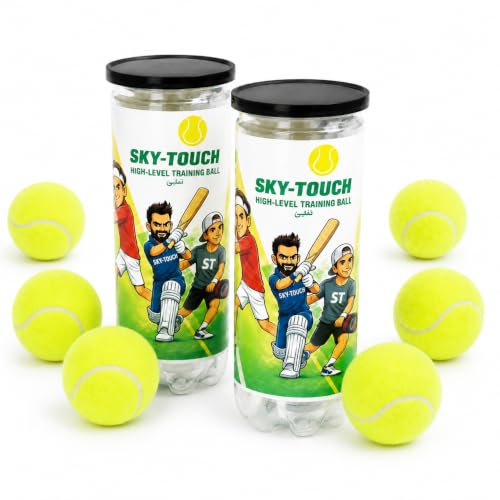 SKY-TOUCH 6Pcs Tennis Balls: 135cm High Bounce Practice Balls in Sealed Tub 64mm Durable Training Balls for Beginners Padel Paddle Ball Casual Matches & Small Dog Play Easy Carry Tube for Storage