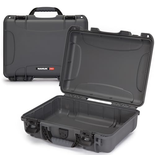 Image of NANUK 910 Empty Waterproof Hard Case - 14.3 inch x 11.1 inch x 4.7 inch, Protective Case for Gear - Impact-Resistant, Dustproof, Airline Carry-On Approved - Made in Canada, Graphite