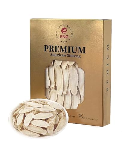 Image of ENG American Ginseng Slices - Large Panax Ginseng Root Sliced,4oz /Box,Fresh Slices for Tea & Soup - Organic Wisconsin Ginseng for Men & Woman to Boost Immunity & Energy,花旗参 /西洋参 (4 Ounce)