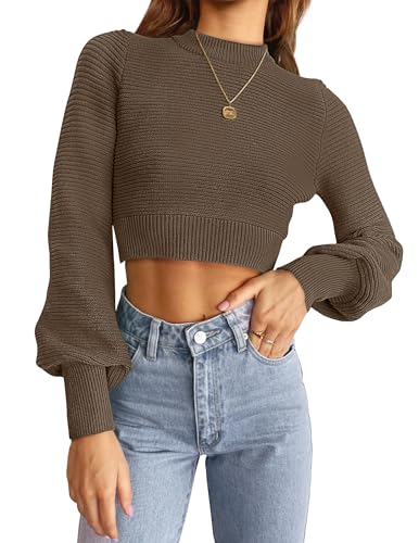 Image of ZESICA Women's Fall Mock Neck Long Sleeve Cropped Sweaters | Soft Ribbed Knit Pullover, Work Office, Business Casual, 2026 Winter Transition Clothing, Warm Comfy, Going Out Outfits