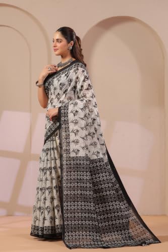 Image of TAMAIRA FASHION Mulmul Pure Cotton Saree For Woman Floral Batik Printed|Office Wear Daily Wear Sarees For Women Without Blouse Piece(Available in 18 Colours)