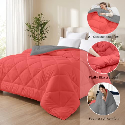 Image of AYKA Reversible Comforter 220 GSM Microfiber Reversible AC Comforter /Blanket for Winter /Quilt /Duvets for King Size Double Bed Comforter (90 * 100, Red & Grey)| TC - 220