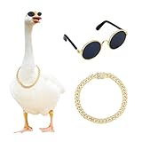 BOXOB Chain Collar and Sunglasses Porch Goose Outfits for 23'/ 17'' Lawn Goose Statue Sunglasses Rhinestone Collar for Garden Patio Yard Retro Pet Cosplay Party (Golden Gray, Gold)