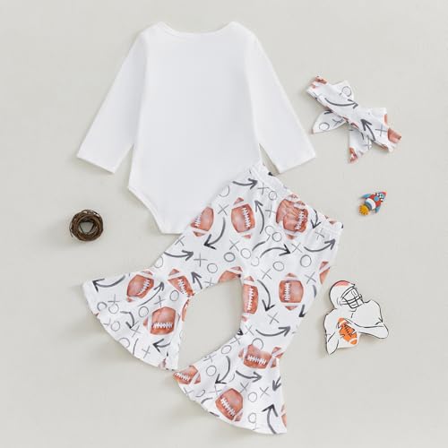 Newborn Baby Girl Football Outfits Daddy’s Football Buddy Long Sleeve Romper Flare Pants Headband Set Fall Clothes3