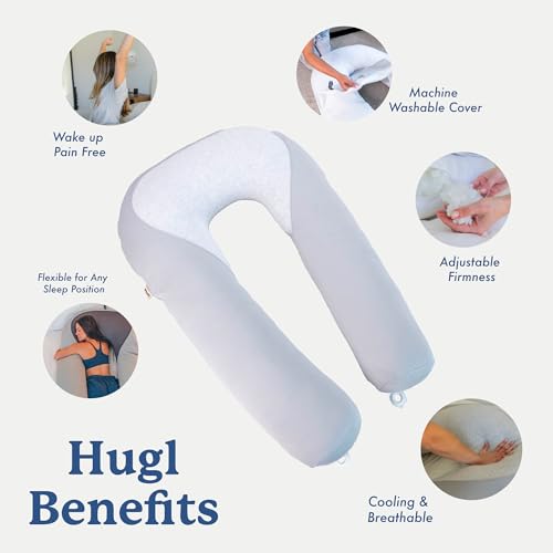 Image of Plufl Hugl Cooling Body Pillow for Adults, U Shaped Pregnancy Pillow, White