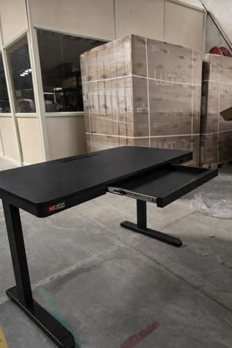 Image of H25 Electric Height Adjustable Desk with Wireless Charging, USB & Type-C Ports, Storage Drawer| Child Safety Lock | Sit-Stand Office Table, Black Top & Black Frame, 3-Year Warranty | DIY