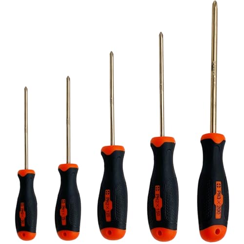 WEDO 5-Piece Non-Sparking Phillips Screwdriver Set,Spark-free Screwdriver Set,Aluminum Bronze,Fiberglass Handle,Hand Tools Set