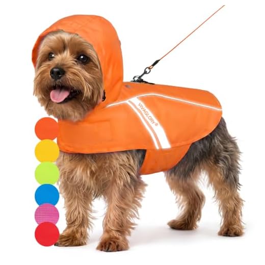 VIVAGLORY Dog Raincoat for Small Dogs, Easy on & Off Pet Rain Clothes with Storage Bag, Reflective Lightweight Breathable Dogs Safety Vest Jackets for Adventures, Walking, Hunting, Orange