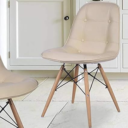 Deal Dhamaal Eames Replica Cushioned Dining Chair/Cafe Chair/Side Chair/Accent Chair (Beige) Color (Beech)