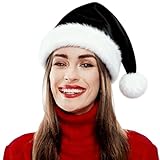 LKQBBSZ Santa Hat for Women, Adults Unisex Velvet Comfort Xmas Hat Extra Plush for Christmas New Year Festive Holiday Party (Black)
