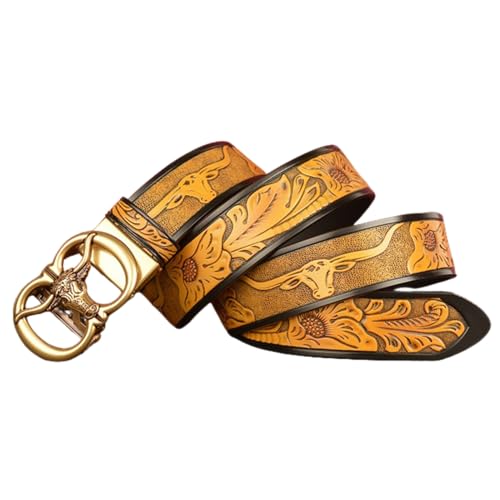 Ceinture à cliquet tête de taureau dorée style western pour jeans