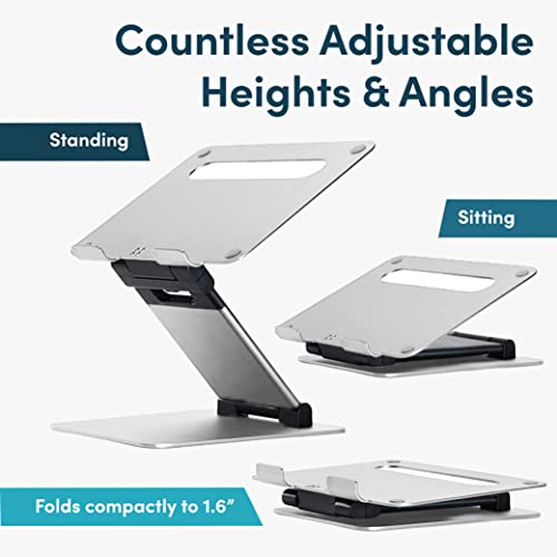 Image of Laptop Stand, Ergonomic Sit to Stand Laptop Holder Convertor, Adjustable Height from 2.1 inch to 13.8 inch, Supports up to 22lbs, Compatible with MacBook, All Laptops Tablets 11-17 inch - Silver | Ergonomic Laptop Stand for Desk, Portable Foldable Computer Stand, Fits 10-17 Inch Laptops & MacBooks