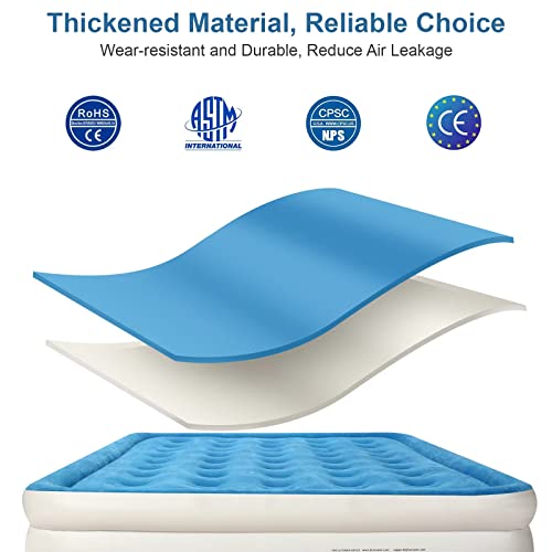 Jhunswen Queen Air Mattress With Built In Pump, Carry Bag 18" Raised Inflatable Mattress, Portable Self-Inflation, Comfortable Flocked Surface Blow Up Air Bed For Home Camping Travel, 80X60X18In #TOP3