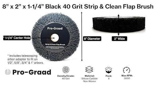 Image of 8 inch x 2 inch Black 40 Grit Extra Coarse Non-Woven Bench Grinder Strip & Clean Flap Brush Wheel, Metal Graining, Stripping, Rust & Paint Removal, Compatible for 1 /2 inch, 5 /8 inch, 3 /4 inch, 1 inch, 1-1 /4 inch Arbor