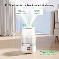 Homvana Luftbefeuchter Schlafzimmer Top-Fill, 3.6L 360°Cool Mist 34H Dauerhaft, Ruhig 16dB (SilentSpary Tech) Klein, Luftbefeuchter Pflanzen, Growtent, Pflanzenbefeuchter, Humidifier Plants (Klar) – Ansicht 2