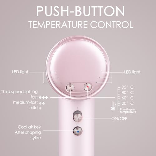 Image of 200 Million Negative Ionic Hair Dryer, 3 Speed 4 Heat Setting, 110,000 RPM High Speed Hair Dryer with Brushless Motor, with Magnetic Nozzle, Hair Dryer