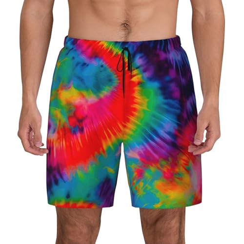Colorful Tie Dye Pattern Print Mens Swim Shorts Trunks Inseam Compression Liner Quick Dry Zipper Pocket
