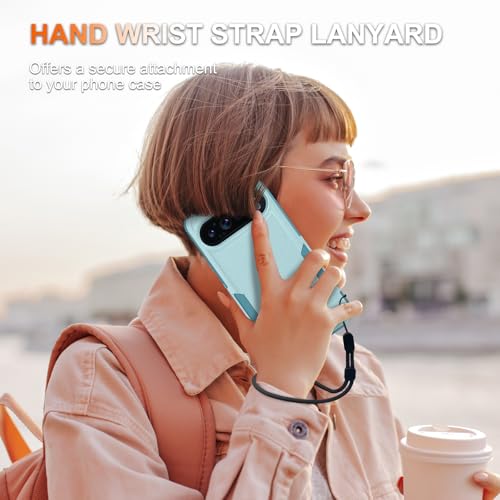 RMOCR Case for Google Pixel 9/9 Pro, Full Body Heavy Duty Rugged Shockproof Protective Phone Cover with Lanyard Strap, Tempered Glass Screen Protector and Camera Lens Cover, Mint Green