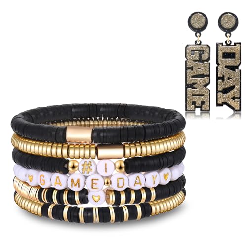NLCAC Game Day Bracelets Stack Heishi Beaded Football Bracelets Game Day Earrings Sports Fans Football Accessories Game Day Outfit for Women