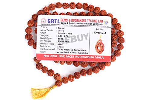 Image of 5 Mukhi Rudraksha Mala, Five Faced Rudraksha Natural Origional Sidhha Mala (108+1 Beads) (Bead Size - 6 mm) by REBUY