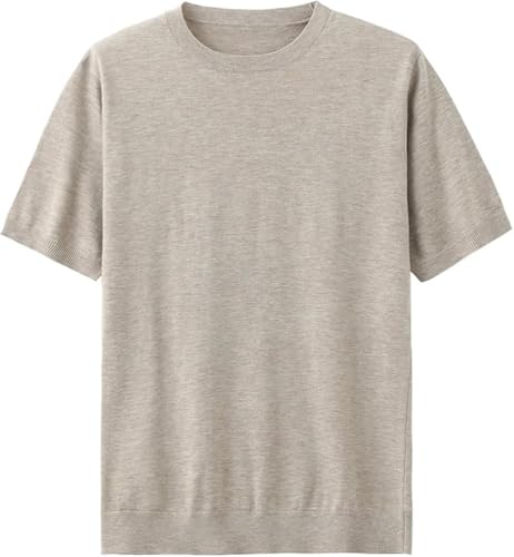 Mens Round Neck Short Sleeve Wool Sweater Pullover Loose Fit Knitted Solid Color Casual Tops4