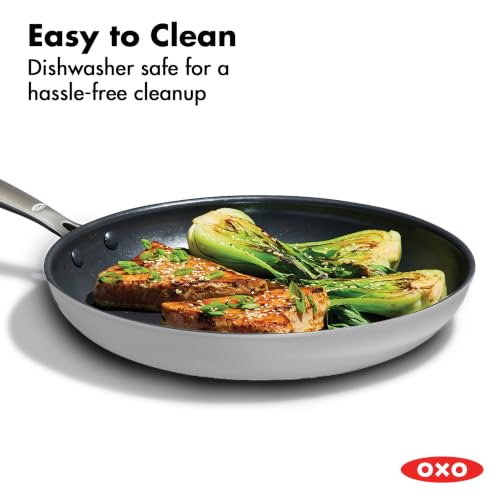 Image of OXO Enhanced 12 inch Frying Pan Skillet with Lid, PFAS-Free Ceramic Nonstick, Hard Anodized, Stainless Steel Handle, Dishwasher & Oven Safe, Optic White
