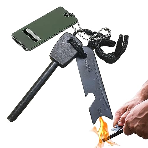 Pedernal Fuego Encendedor Ferrocerio Yesca Supervivencia Magnesio Mechero Arrancador de Piedra Lighter Kits 20000 Chispas Incluye Silbato Raspador con Escala para Camping Senderismo Viajes Exterior