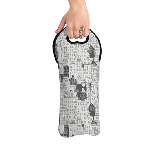 Wine Tote Bag Monochrome Urban Sketch Design Captures City Architecture Essence2