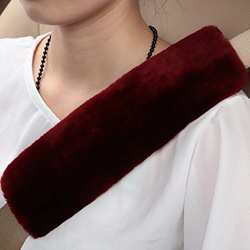 Image of OGLAND 2 Pack Sheepskin Car Seat Belt Cover Pads | Wool Seatbelt Cushions