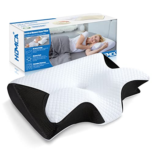 HOMCA Almohada Cervical, 2 en 1 Almohada Ergonómico Espuma de Memoria Almohada para Soporte de Cabeza/Cuello/Hombro, Relajación y Alivio del Estrés, 60x40x12/14cm, Negro