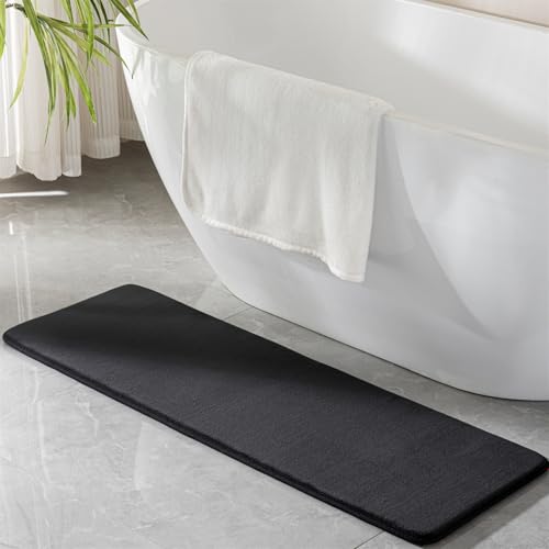 Black Memory Foam Bath Runner Mat Long Narrow Bathroom Rug