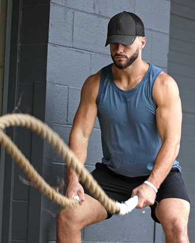 Image of Performance Trucker Hats for Men by King & Fifth | Mens Baseball Hats with Low Profile & Mesh Fabric + Workout Hat (US, Alpha, X-Small, Black Grey)