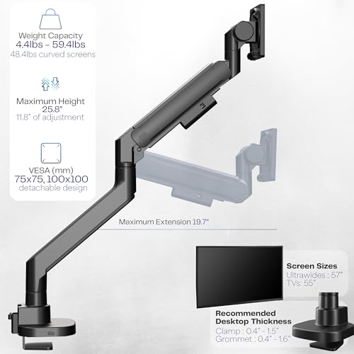 VIVO STAND-GT57 Bras de moniteur ultra large pour écrans de 57" jusqu'à 27 kg, support de bureau pour TV et moniteur conçu pour Samsung Odyssey Ark, Neo G9, ViewFinity S9, et plus encore, noir – Image 5